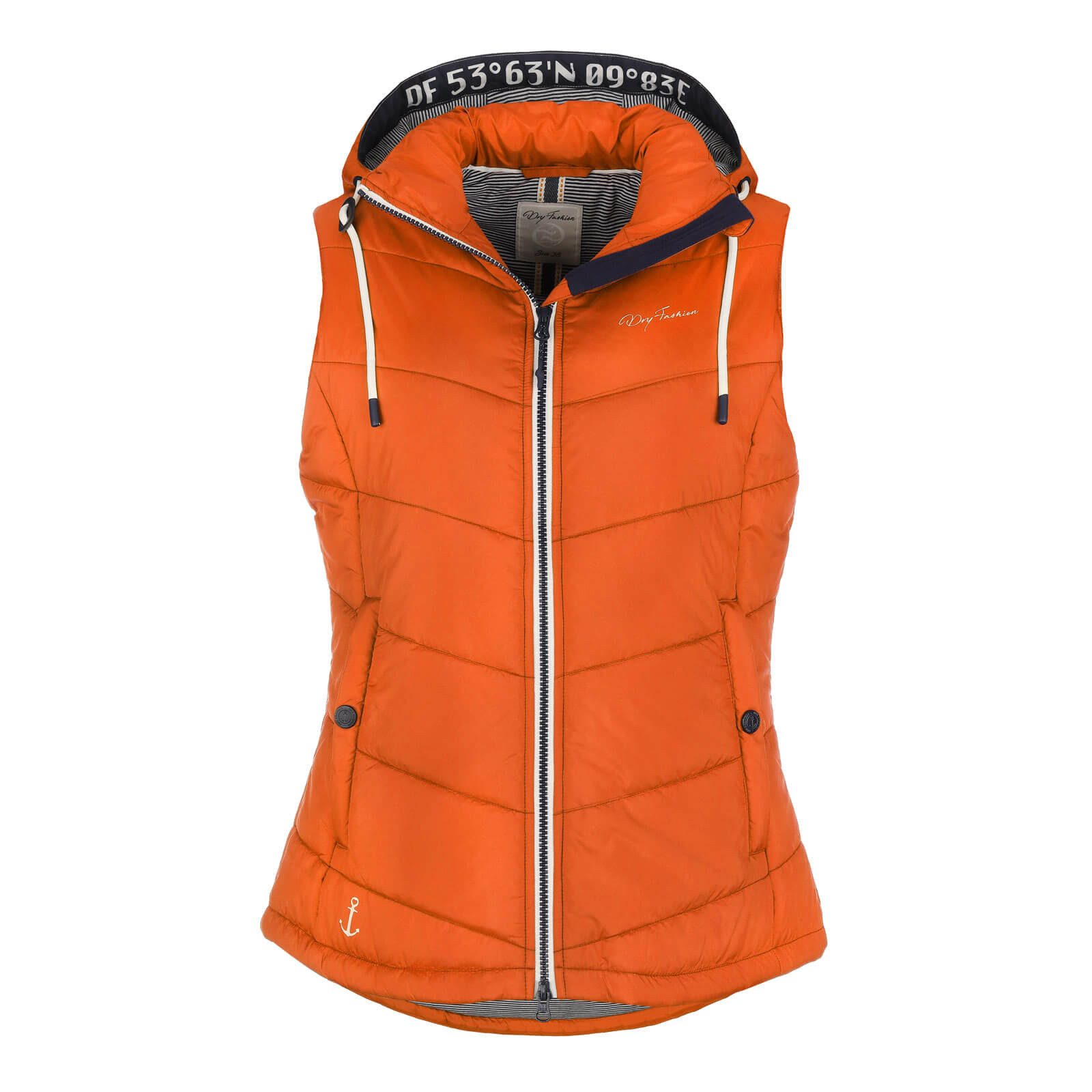 Dry Fashion Steppweste Rügen Damen Weste gesteppt Kapuze - Outdoor Damenweste Windabweisend Kapuze verstellbar & abnehmbar, 2-Wege-Reißverschluss, Seitentaschen
