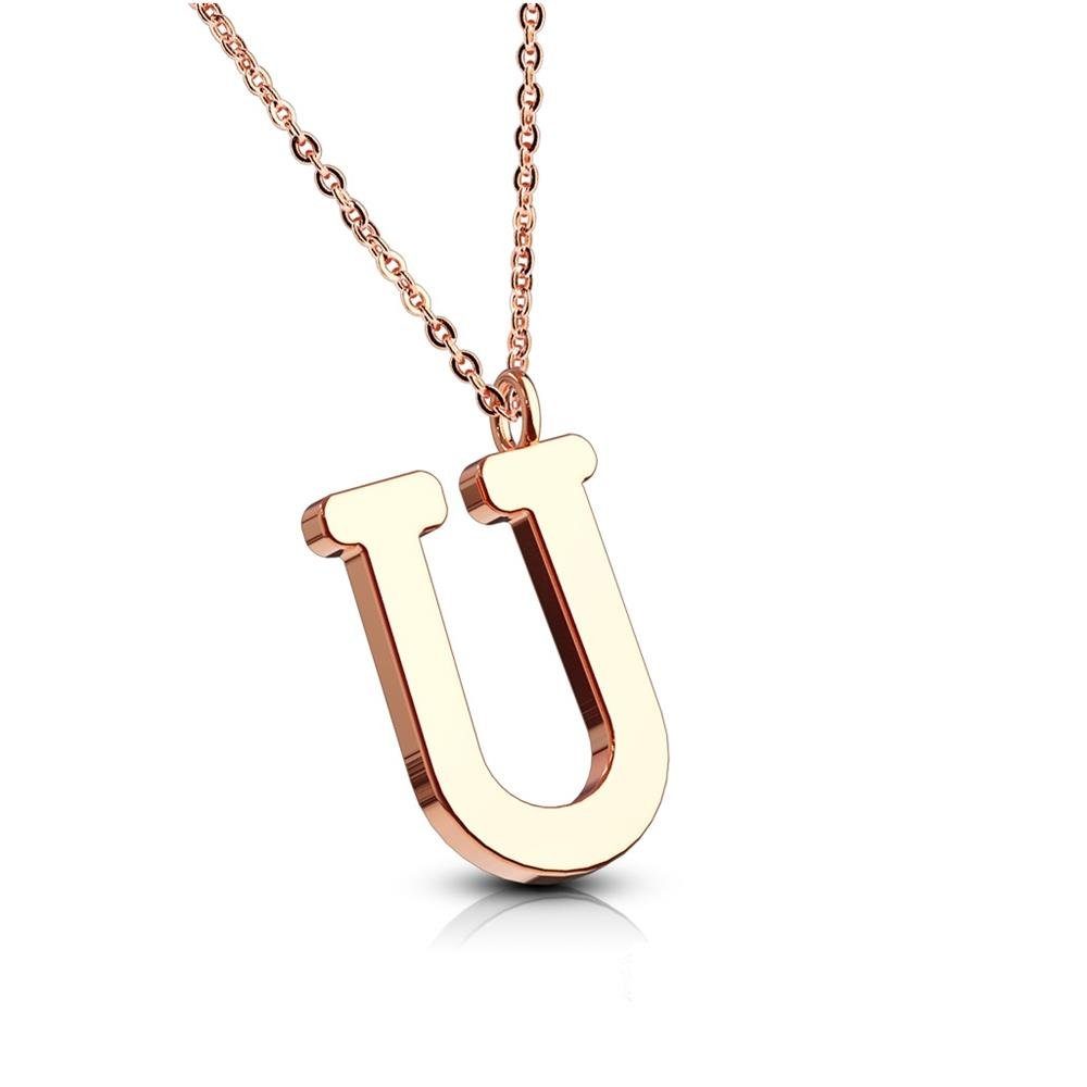 Buchstaben Anhänger (1-tlg), klar Kette U Damen Ketten-Set Halskette | BUNGSA Edelstahl Rosegold Necklace aus