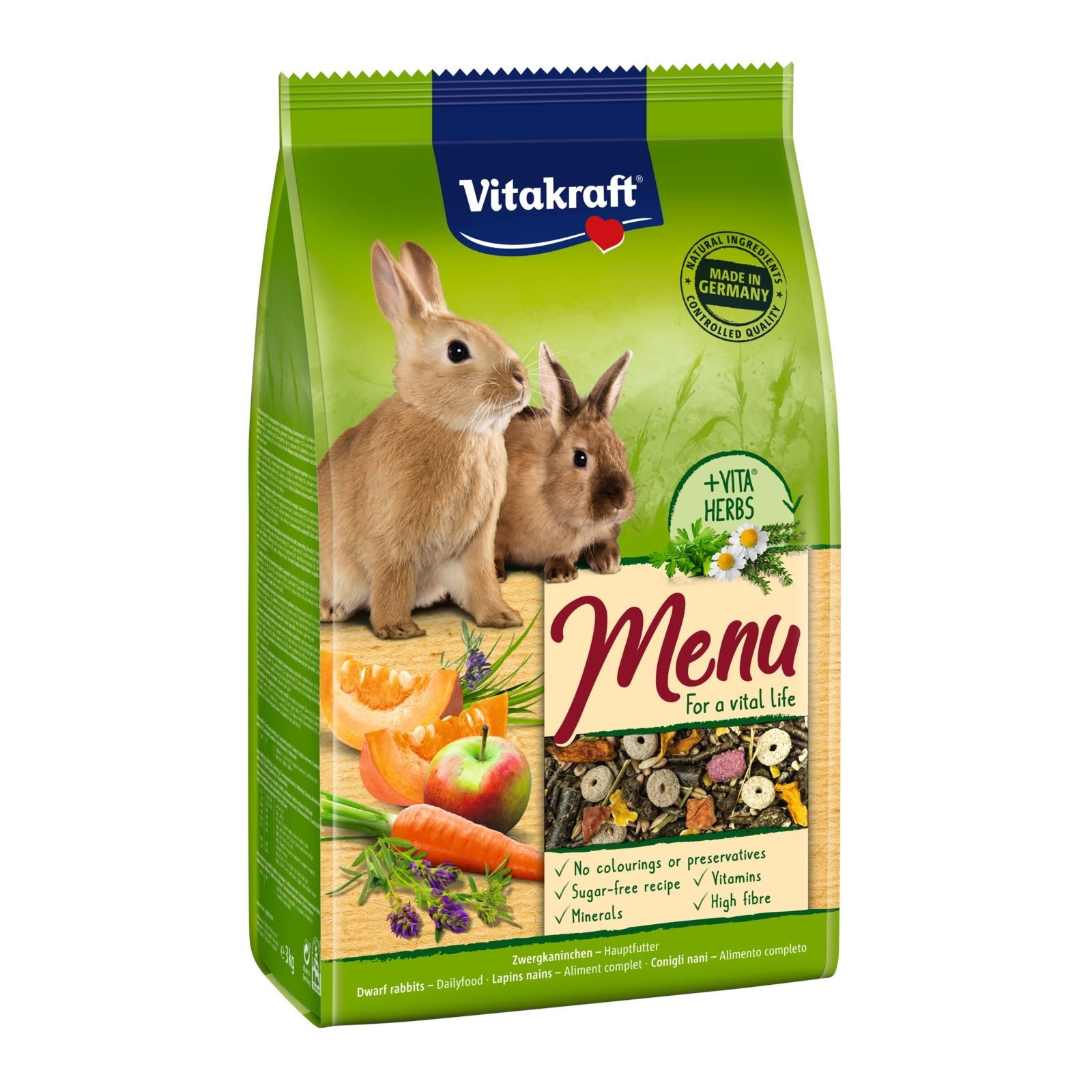 Vitakraft Premium Menü Vital für Zwergkaninchen, 3kg, Hauptfutter für: Zwergkaninchen von Vitakraft