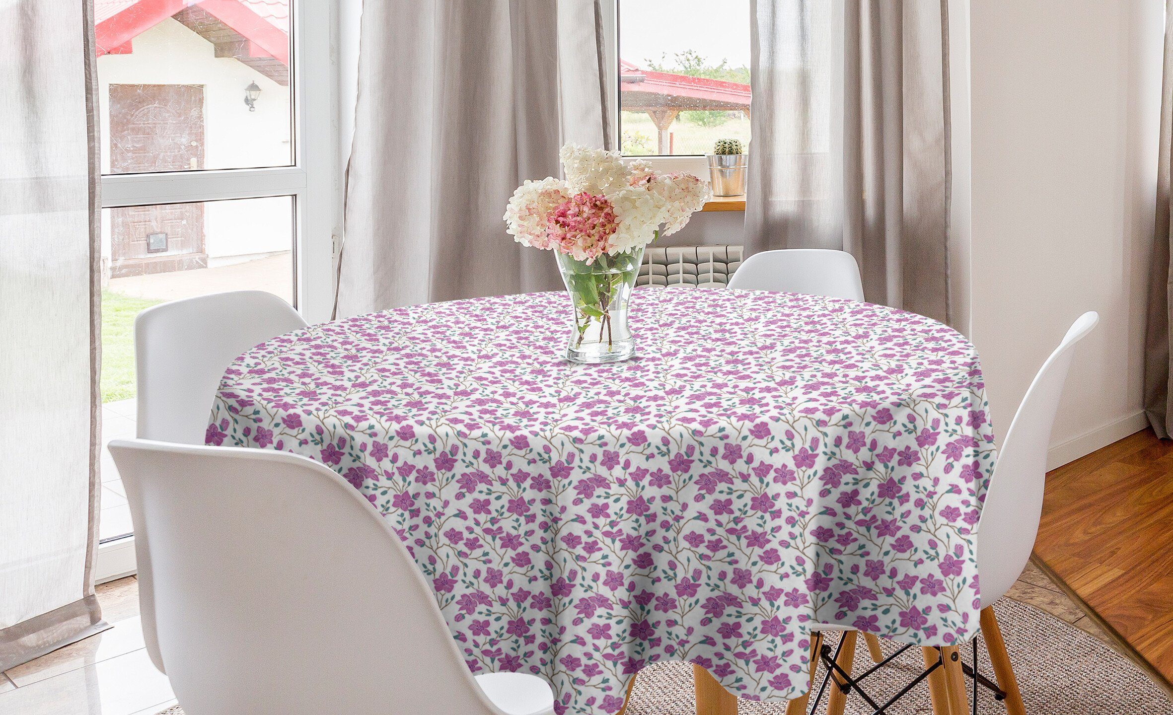 Abakuhaus Tischdecke Kreis Tischdecke Abdeckung für Esszimmer Küche Dekoration, Blumen Magnolia-Blume und Knospen