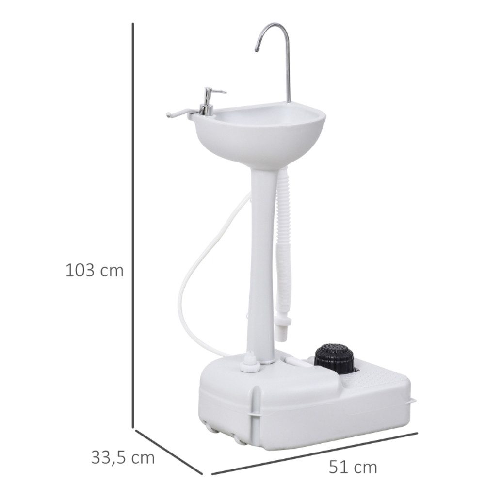 CHICFURN Waschbecken Mobiler Handwaschplatz mit Rädern (Packung, 1-St., Tragbares Modell für flexiblen Einsatz), 51 x 33,5 x 103 cm, Weiß