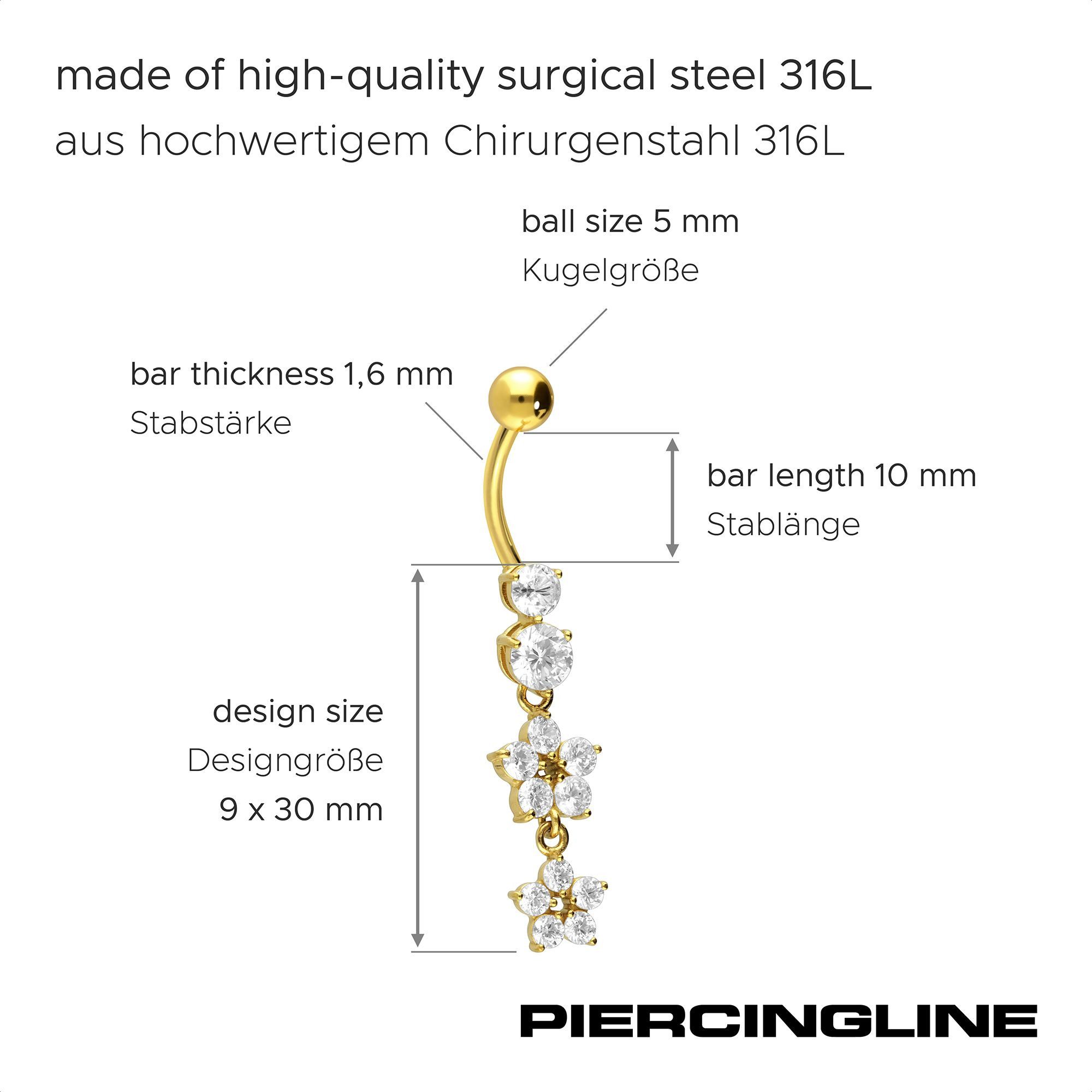 PIERCINGLINE Bauchnabelpiercing Chirurgenstahl Bananabell 2 KRISTALLBLUMEN (Bananabells, 1-tlg)