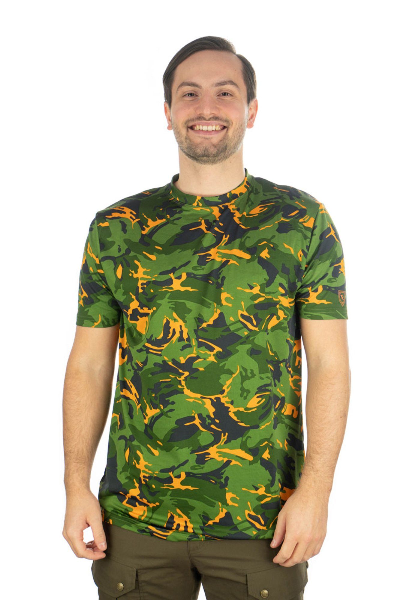 Tom Collins T-Shirt Okewa Kurzarmshirt mit Allover-Camouflage-Druck orange
