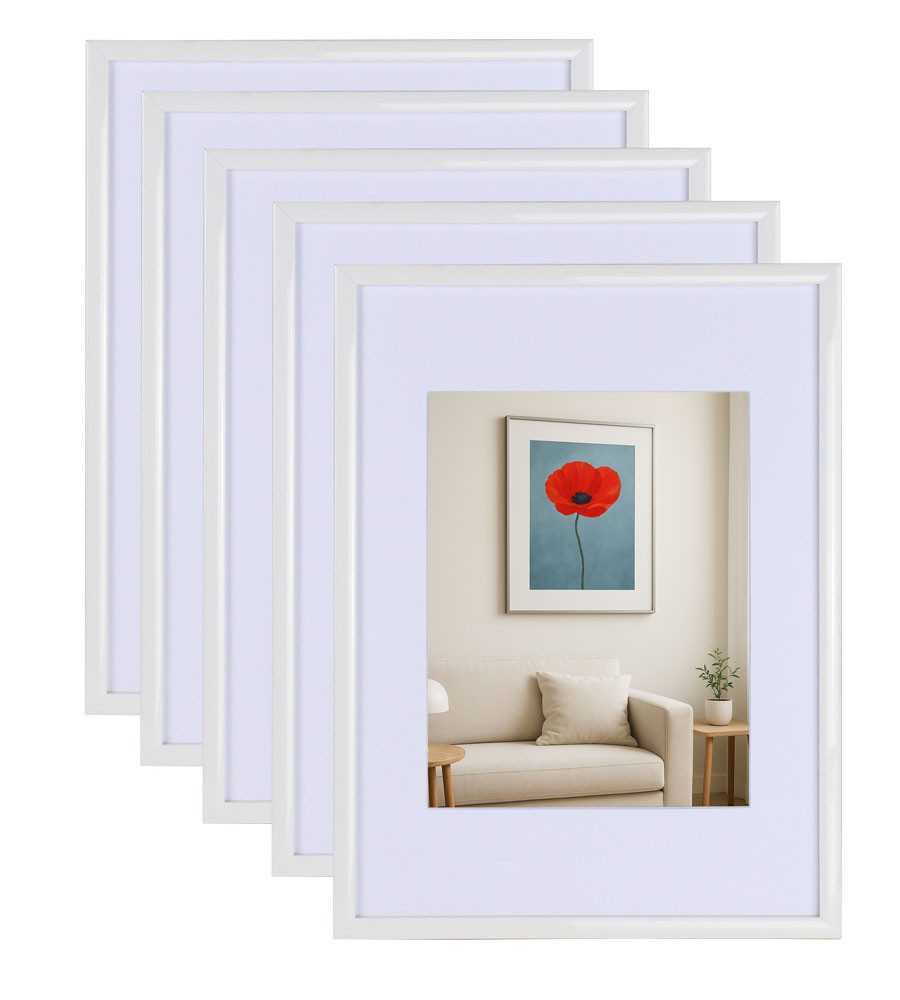 IDEAL TREND Bilderrahmen 3er 5er Set New Lifestyle Kunststoff Bilderrahmen mit Passepartout & K, für 1 Bilder (5 St), Schrägschnitt Passepartout