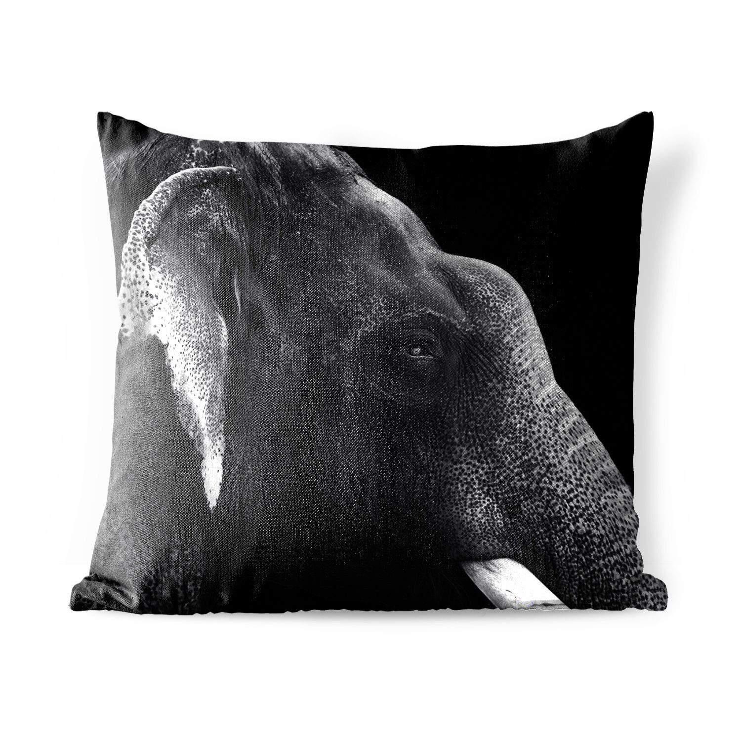 MuchoWow Dekokissen Elefant auf schwarzem Hintergrund in schwarz und weiß, Kissenbezüge, Kissenhülle, Dekokissen, Dekokissenbezug, Outdoor