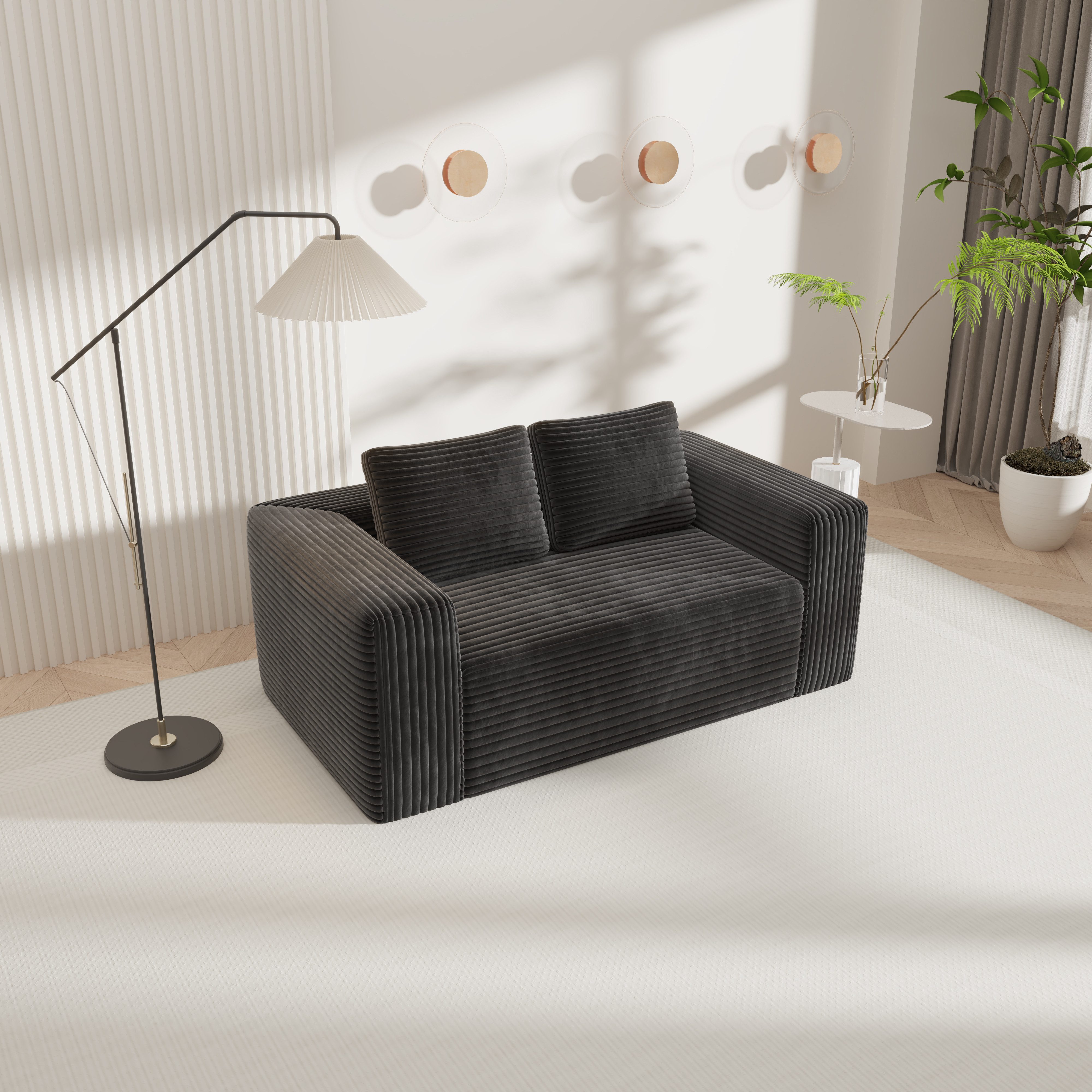 OKWISH Sofa Loungesofa, 2-Sitzer Bodensofa, Boneless Deep-Seat Sofa aus weichem Cordstoff, ohne Montage, ideal für Wohnzimmer, Schlafzimmer, Büro und kleine Wohnungen