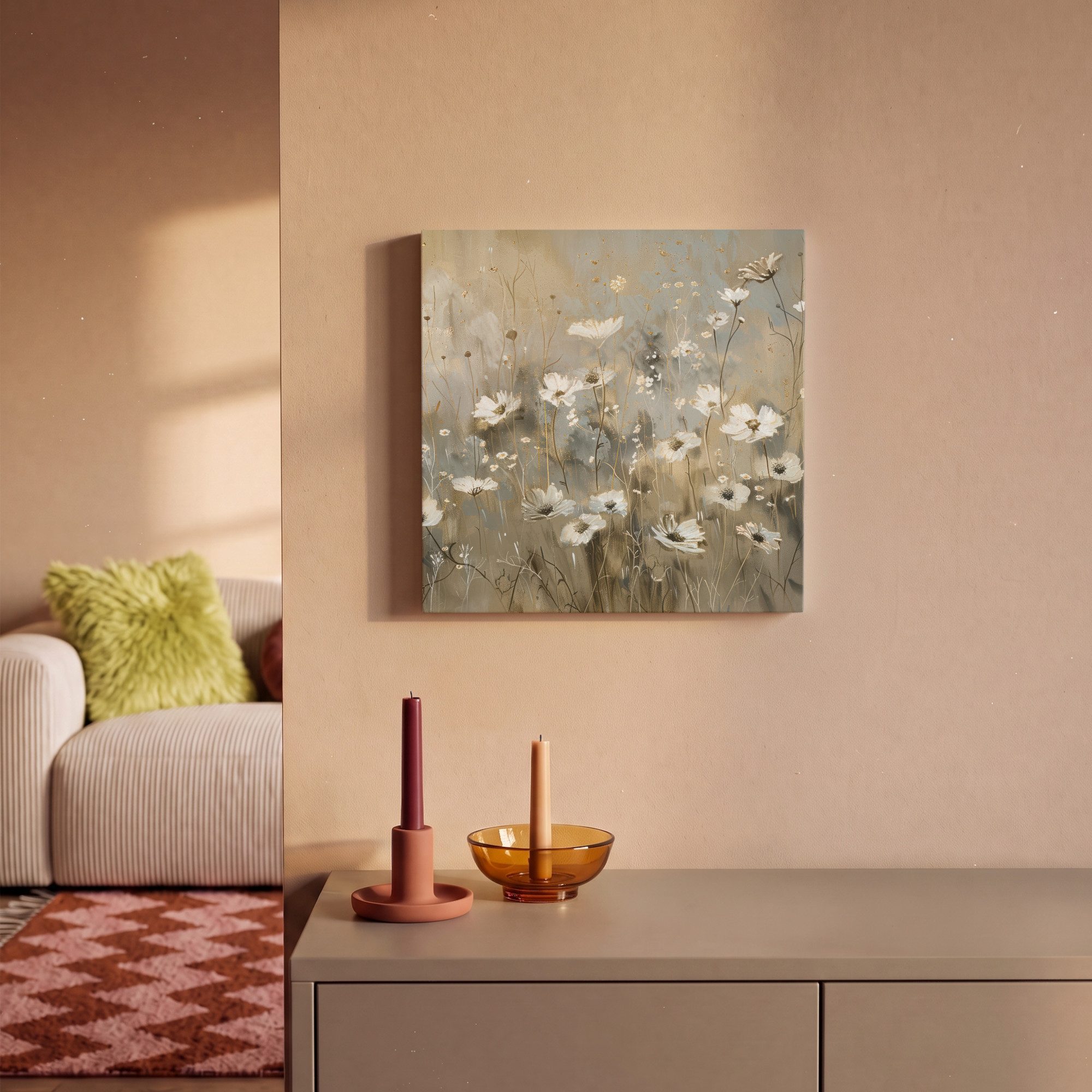 OneMillionCanvasses® Leinwandbild Blumen - Weiß - Natur - Grau - Modern, Fotodruck (1 St), Leinwand Canvas Wandbild, Wanddekoration 20x30 cm – Bild 2 von 5