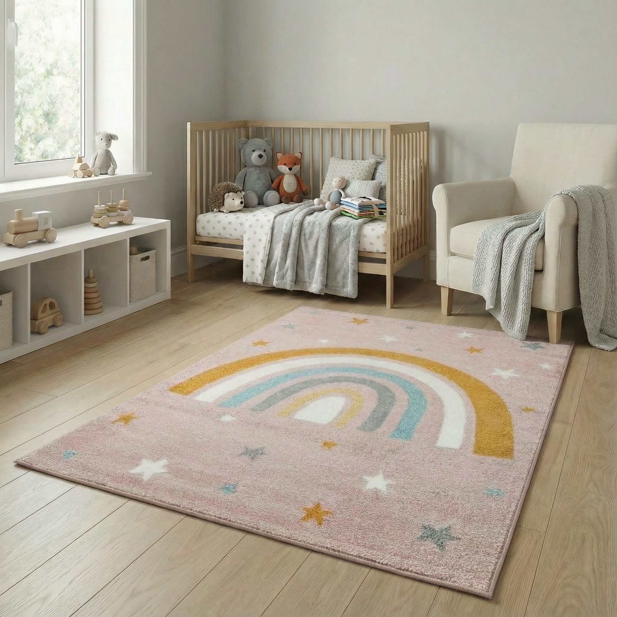 Jimri Kinderteppich DOT´S Teppiche für Kinderzimmer, Kinderzimmerteppich, Teppich, Läufer, Regenbogen