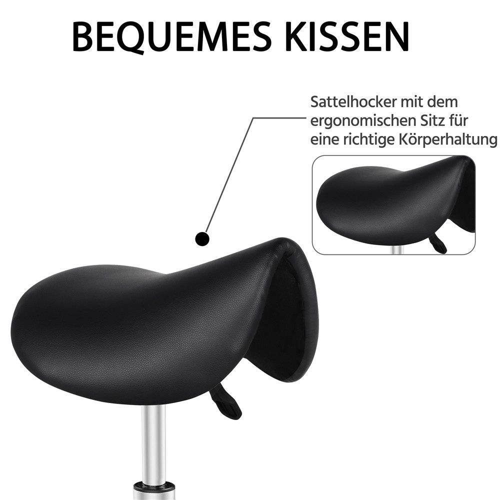 Yaheetech Drehhocker Höhenverstellbarer Sattelhocker mit 5 Rollen (1 St), Moderner Rollhocker Praxishocker
