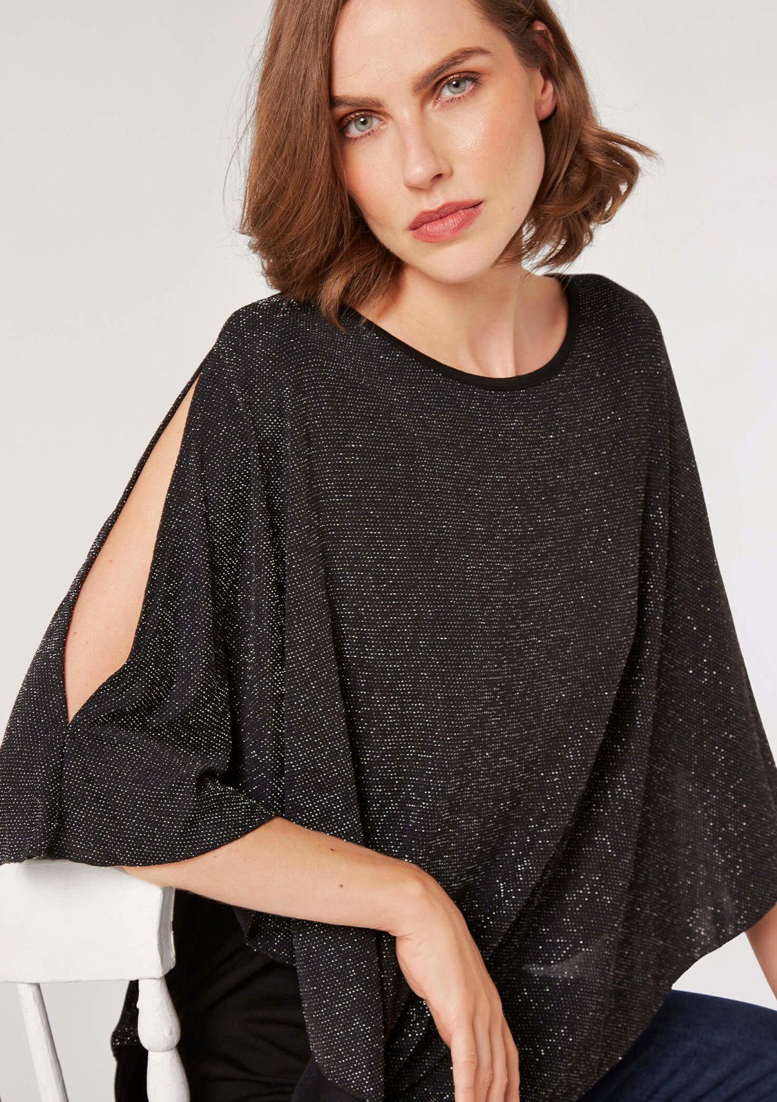 Apricot Blusenponcho Top Glanzoptik Sparkle Cape Asymmetric in (1-tlg)