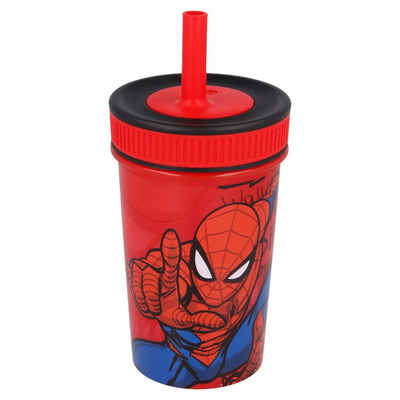 Spiderman Kinderbecher, Kunststoff, auslaufsicher mit weichem Silikon Trinkhalm 465 ml BPA frei