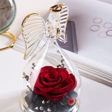 Kunstblume Ewige Rose mit Engel Figur,Geschenke für Mama,Oma Geschenk Weihnachten, Bedee, Höhe 13 cm, Geschenk für Frauen,Ewige Blume in Engel Glaskuppel für Frauen