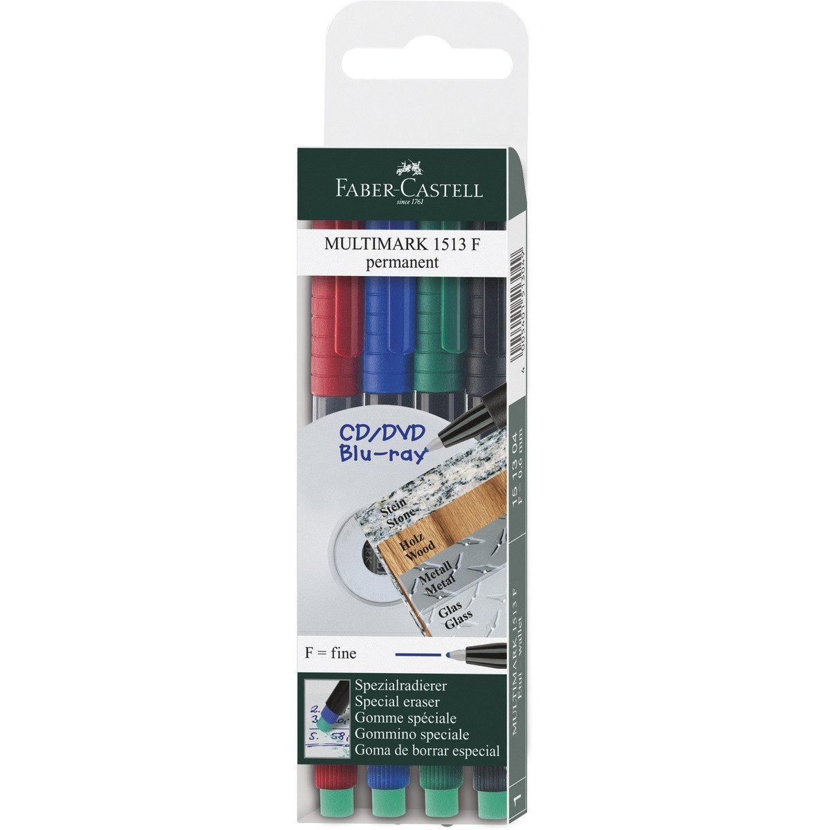 Faber-Castell Permanentmarker FABER-CASTELL Marker Multimark 1513 F permanent 4 Stück