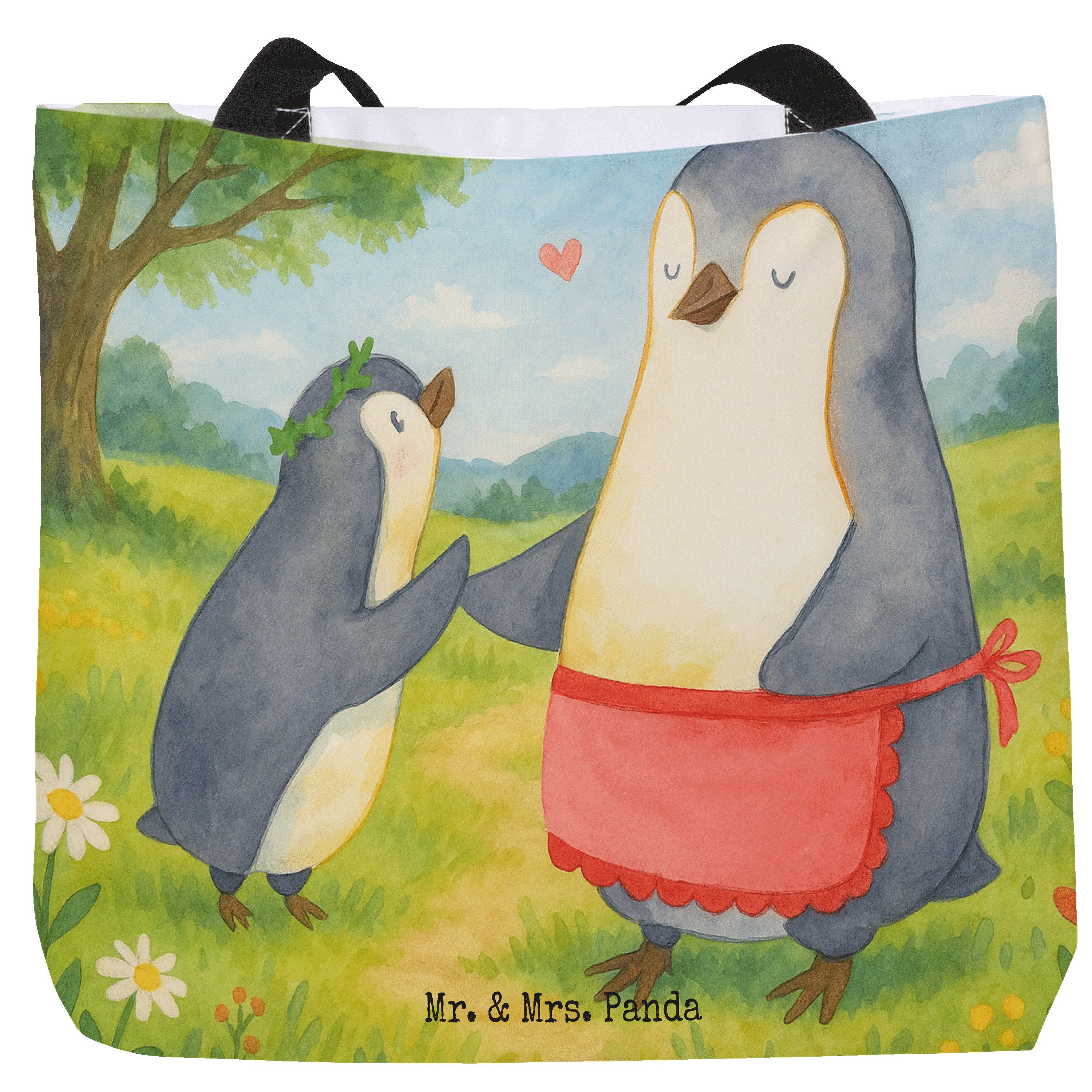 Shopper Pinguin mit Kind Design, Beutel, Weiß, Mom, Schultasche, Einkaufstasc