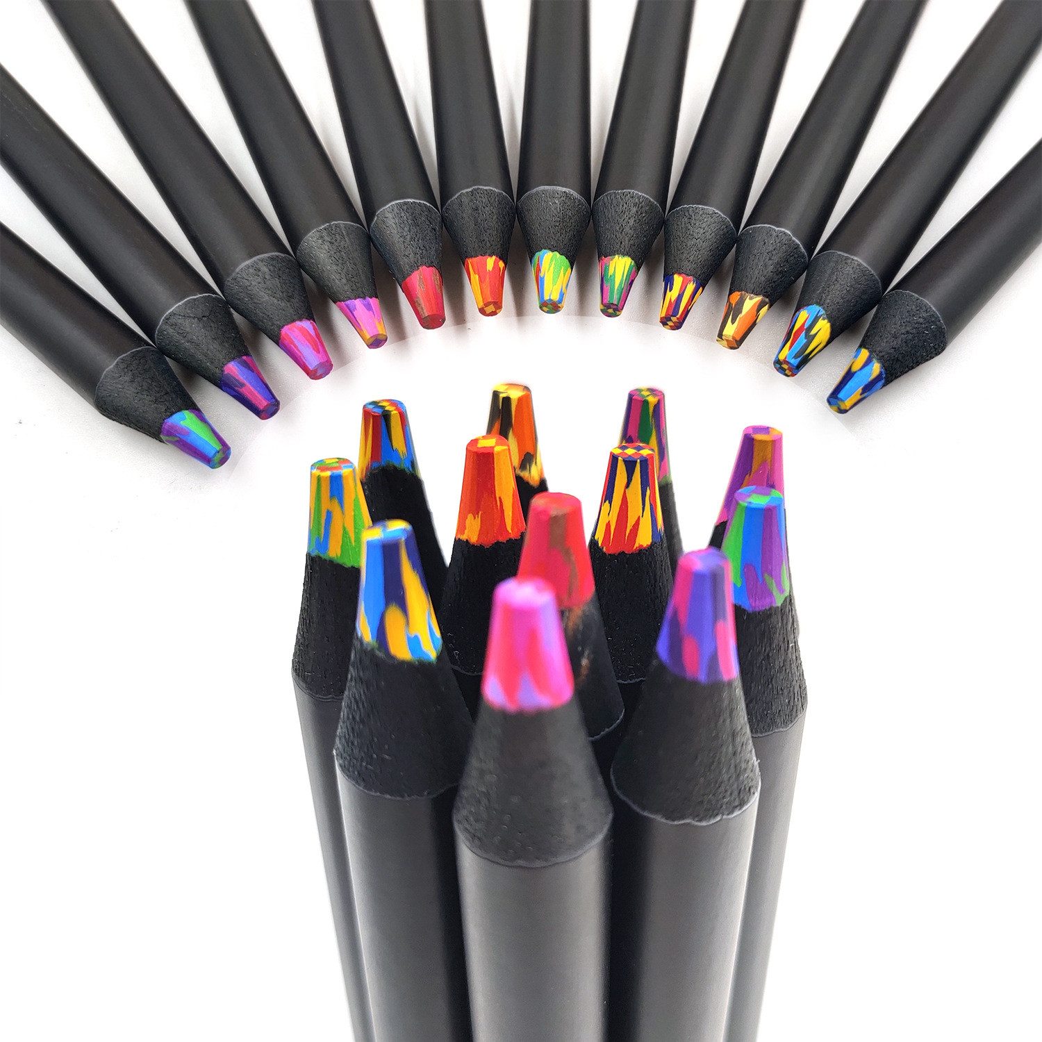 FOUORTUNATE-BEE Buntstift 12 Stück Farbstifte Buntstifte Schwarze Hölzerne Mehrfarbige Stifte, (Art Supplies für Zeichnung Färbung), Einschulung Mädchen Junge