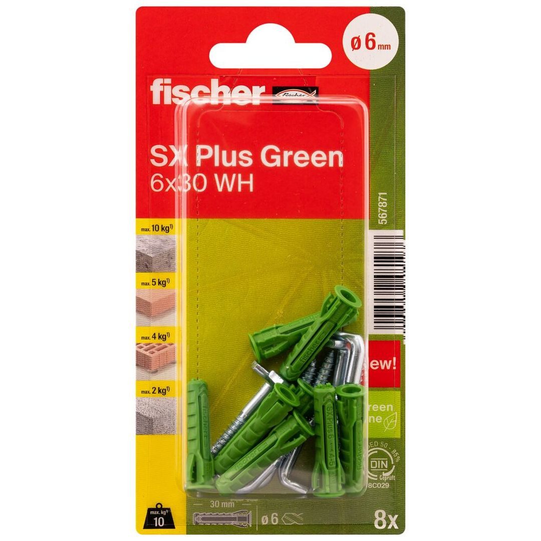 Fischer Spreizdübel Spreizdübel SX Plus Green 6 x 30 WH K, (8-tlg)