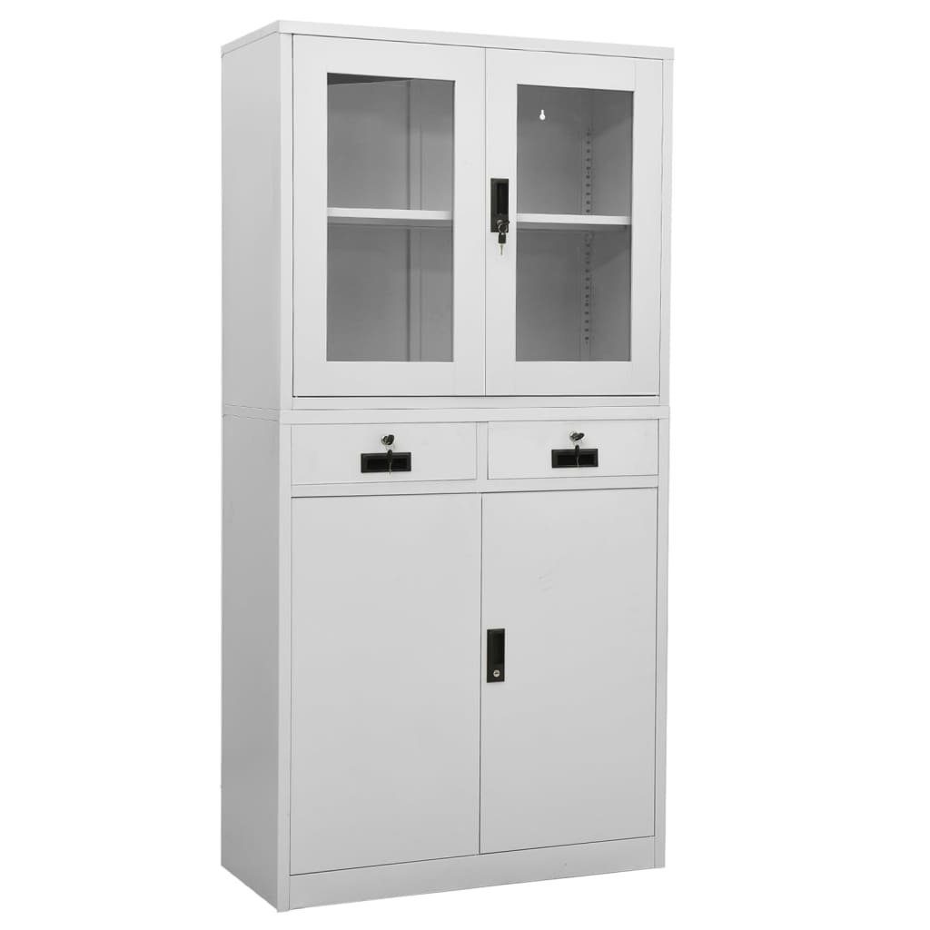 vidaXL Fächerschrank Büroschrank Hellgrau 90x40x180 cm Stahl und Gehärtetes Glas (1-St)