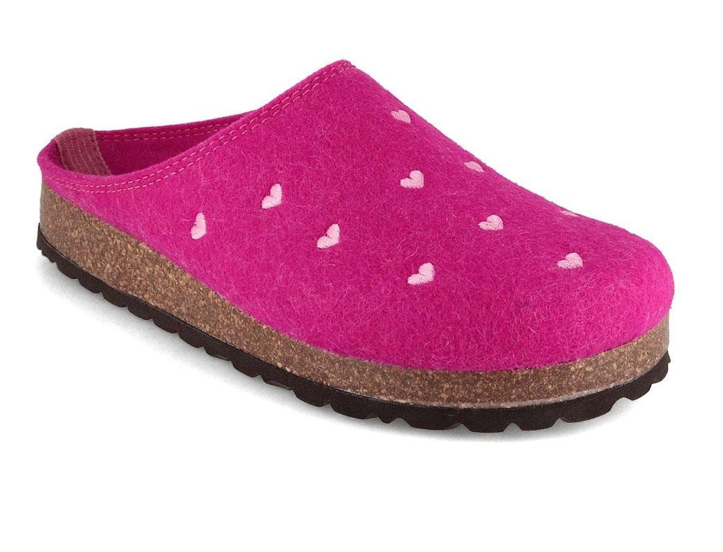 Tuffeln Filz-Pantoffeln Herzchen Damen Clogs mit Kork-Fußbett Hausschuh vegan aus 100% Tuf-Felt