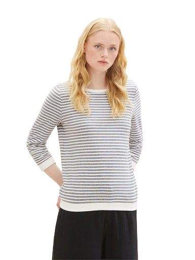Offizieller Online-Shop TOM TAILOR Denim Sweatshirt mit Streifen blue strukturierten white