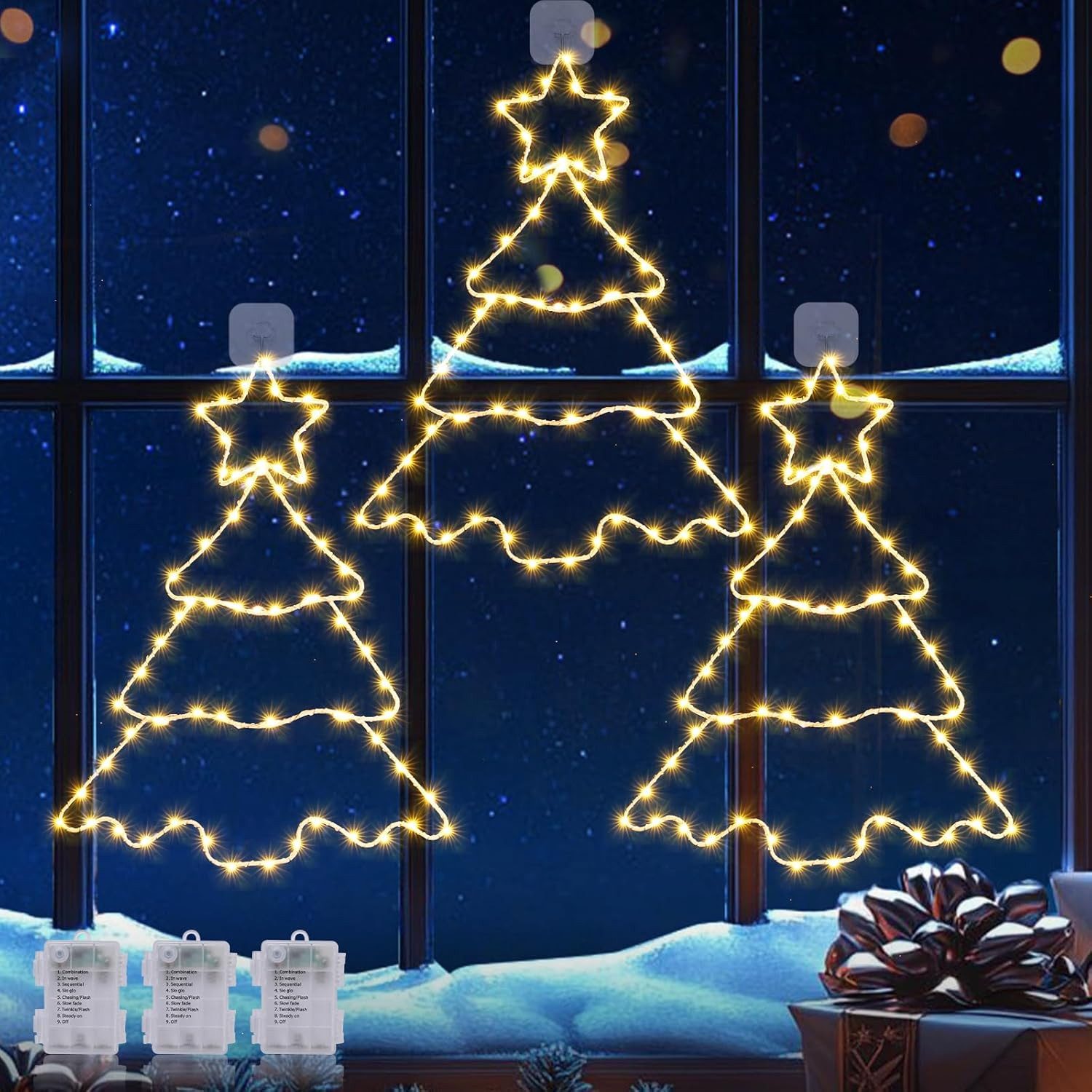 Elegear LED-Lichterkette 3er-Set LED Weihnachtsfensterbeleuchtung 20×30 cm günstig online kaufen