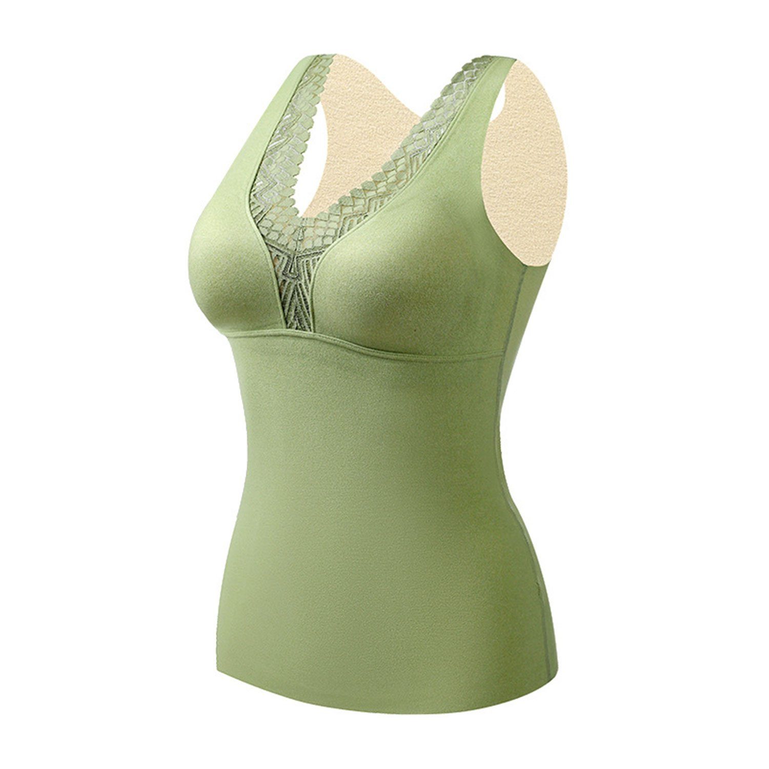 MAGICSHE Thermounterhemd Tanktop Damen Thermoweste, ärmellose Thermounterwäsche Algengrün