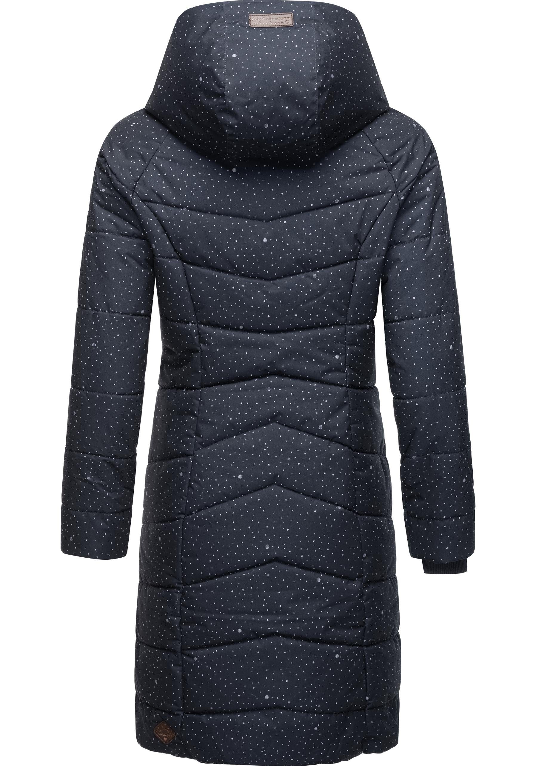 Coat Ragwear Dizzie stylischer, navy gesteppter Print mit Steppmantel Winterparka Kapuze