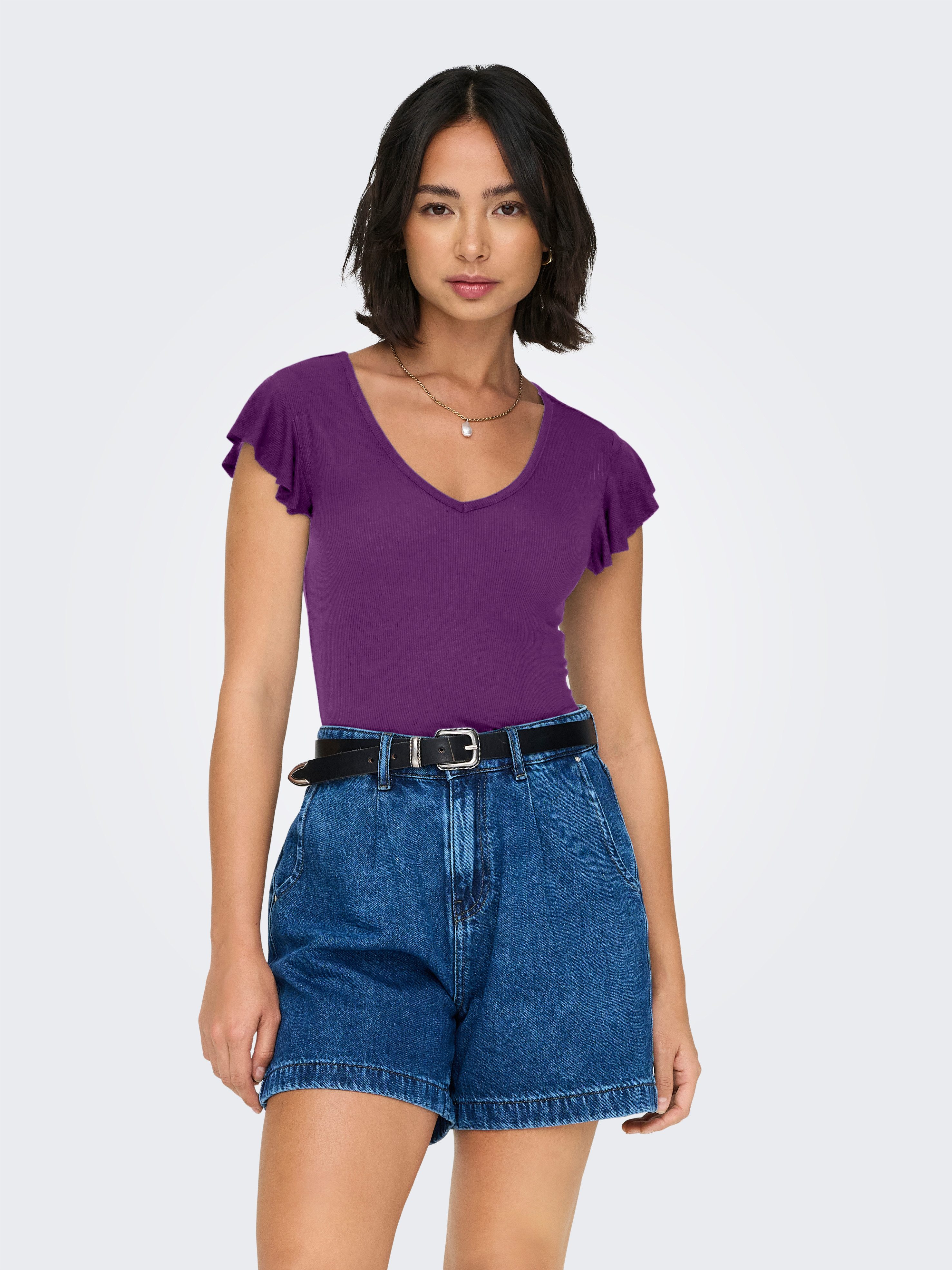 ONLY V-Shirt ONLBELIA – V-Ausschnitt für femininen Sommerkomfort Viskosemischung, regular fit, Rundhals