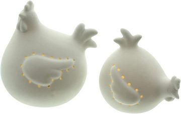 Dekoleidenschaft LED-Dekofigur Huhn "White" aus Porzellan, weiß, mit LED Beleuchtung, Osterdeko (2 St., im Set), zum hinstellen, Hühnerfigur, Dekofigur, Porzellandeko leuchtend