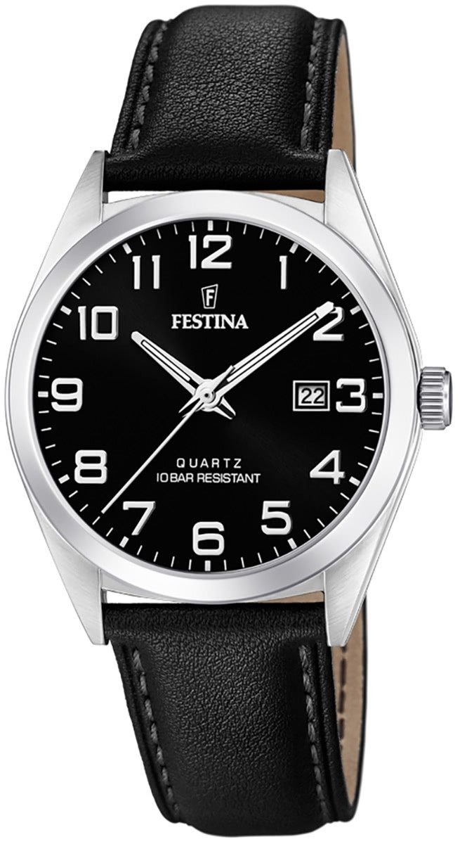Festina Quarzuhr Festina Herren Uhr F20446/3 Quarz Leder, (Analoguhr), Herren Armbanduhr rund, Lederarmband schwarz