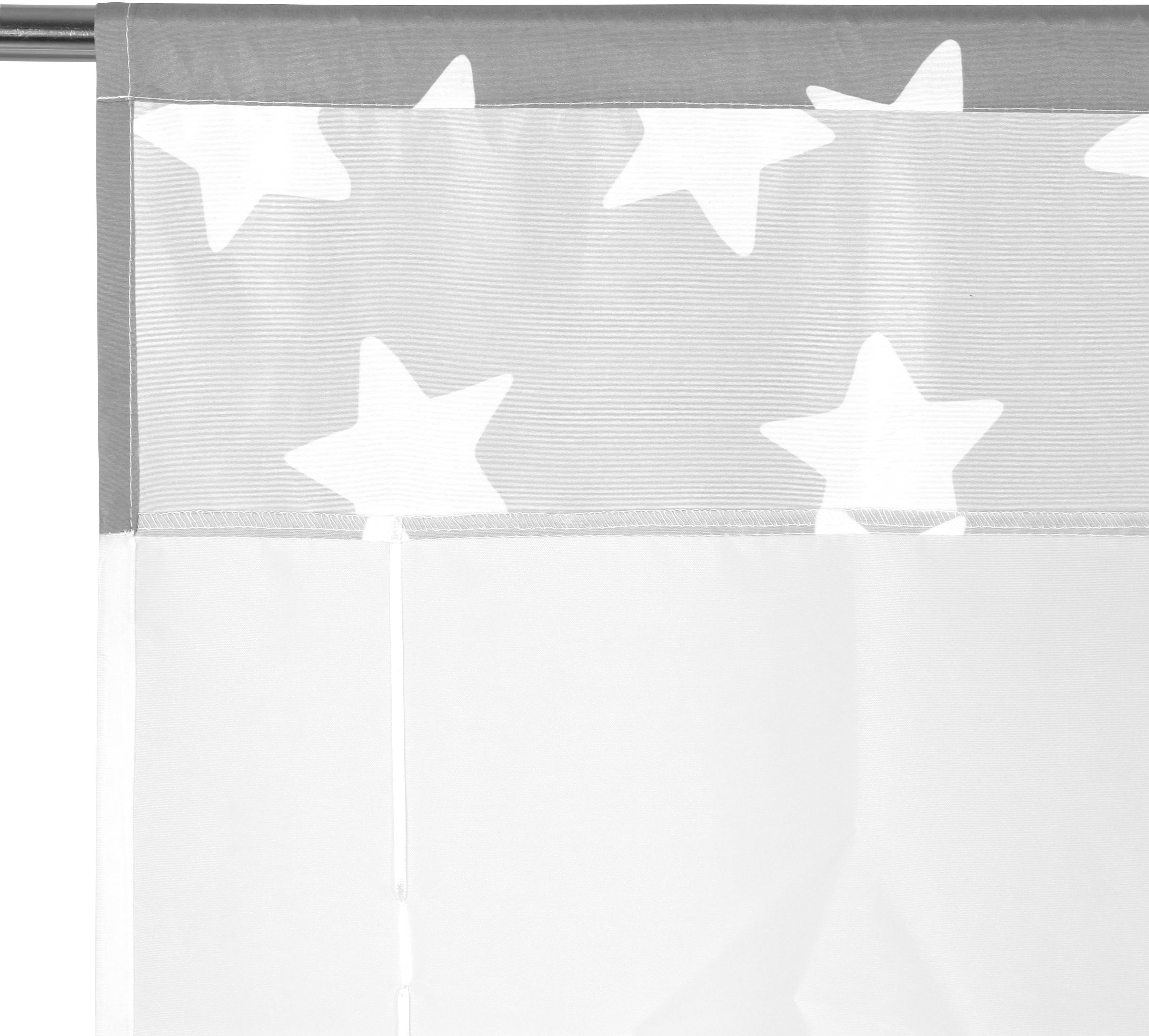 Lüttenhütt, mit Bändchenrollo weiß/grau Stern, Stangendurchzug