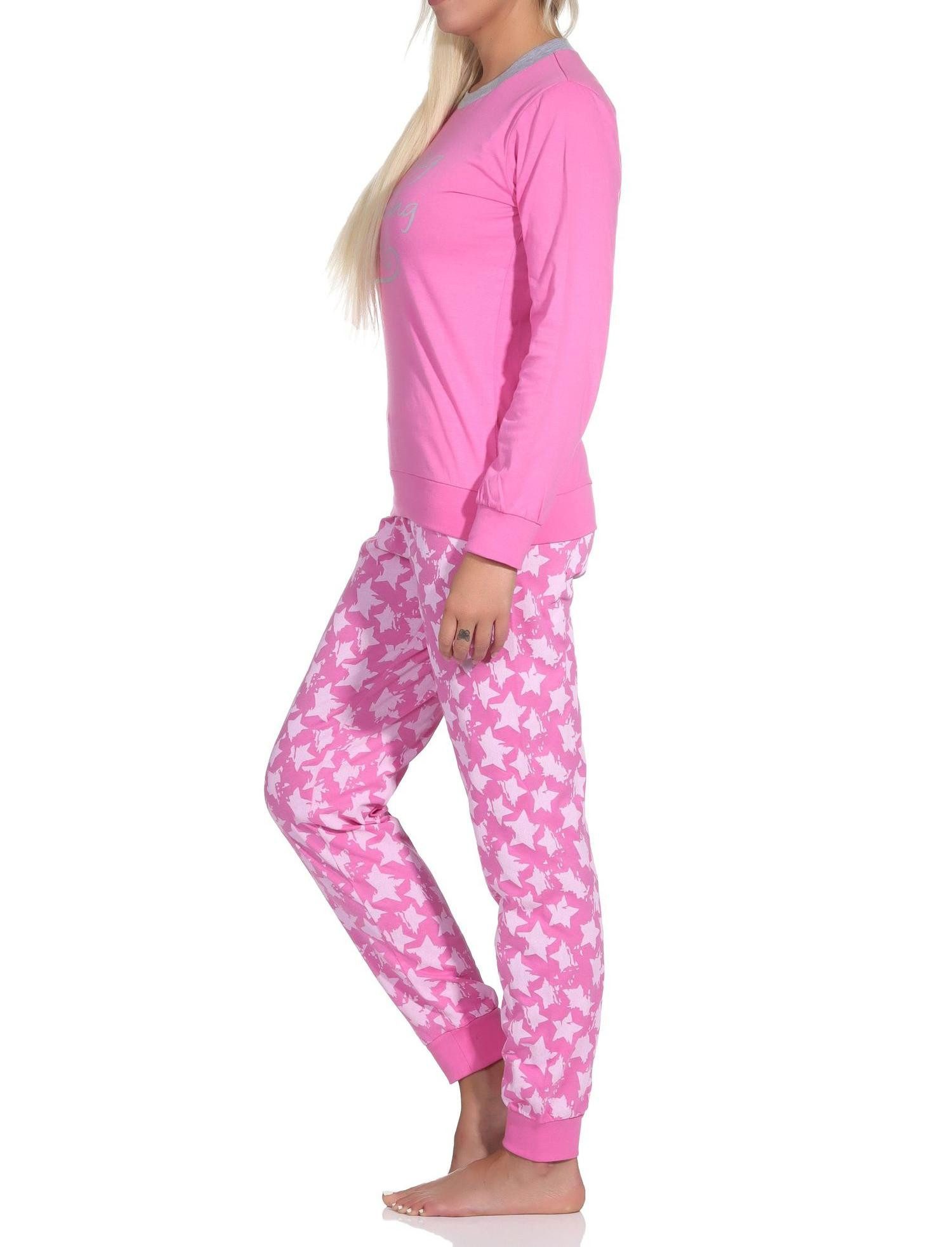Normann Pyjama Normann Damen Schlafanzug mit Bündchen in wunderschöner Sternenoptik – Bild 2 von 4