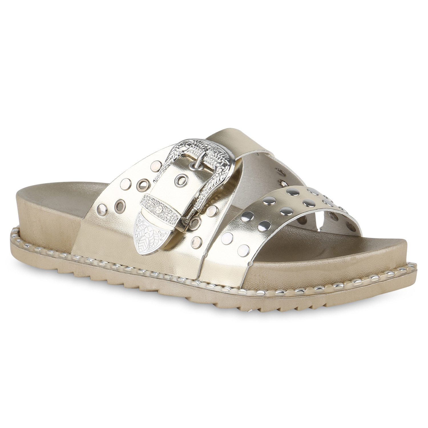 VAN HILL 840995 Pantolette Damen Pantoletten Sandalen Nieten Schnallen Prof günstig online kaufen