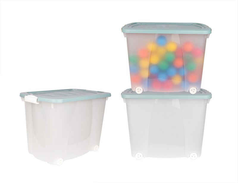 BigDean Aufbewahrungsbox »XXL Set mit Deckel & Rollen − 100% recyceltes Plastik − Made in Germany − 60x38x43 cm« (3 St)