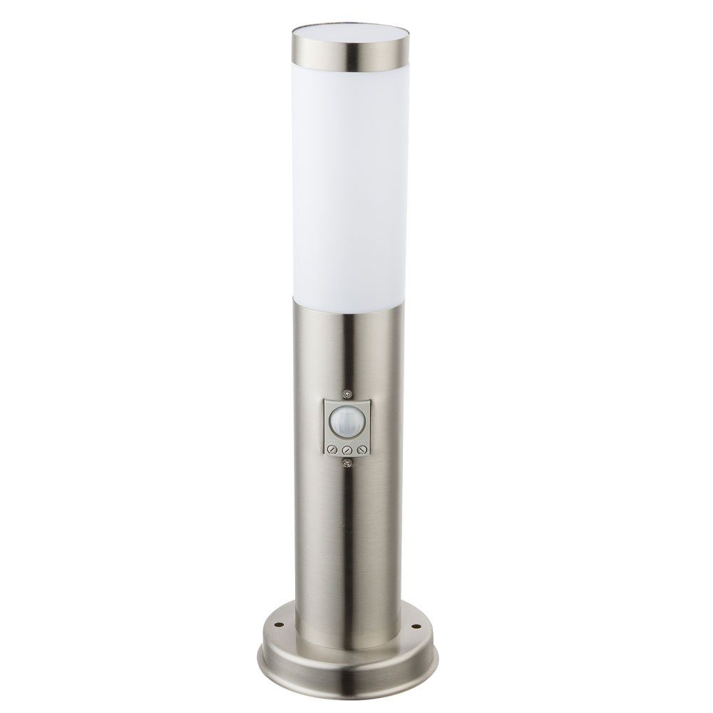 Silber Außen-Stehlampe, Sockelleuchte LED Leuchtmittel Bewegungsmelder Warmweiß, inklusive, Pollerleuchte mit etc-shop LED Außen Standleuchte
