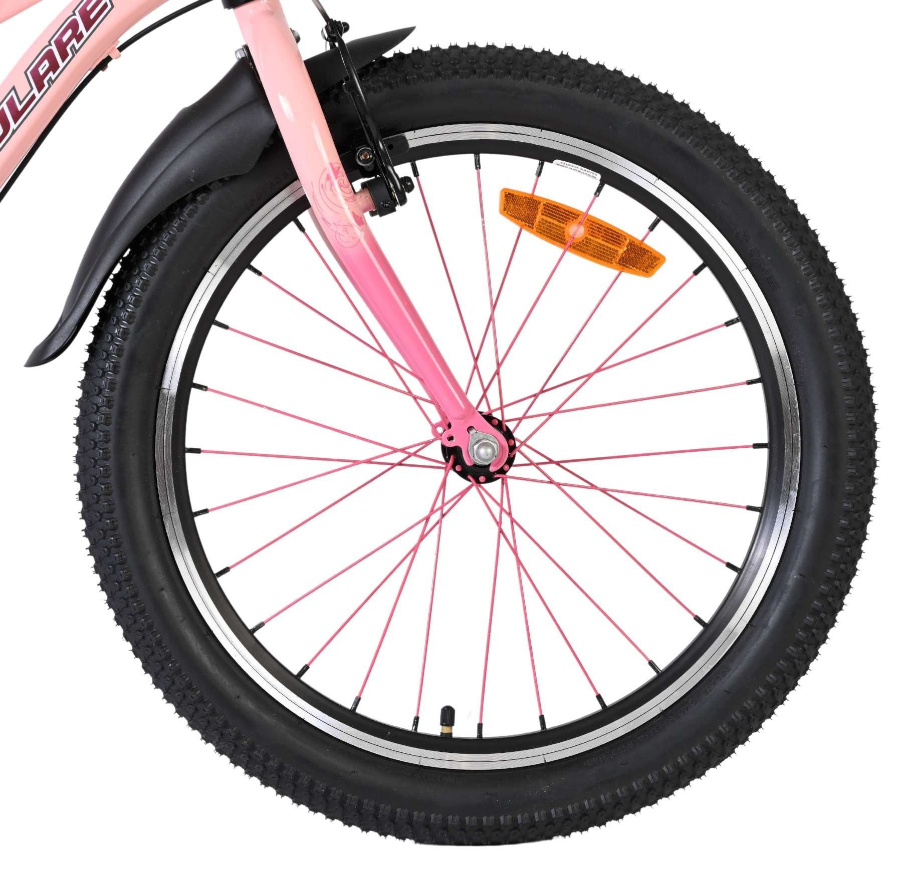 Volare Kinderfahrrad Mystic 20 Zoll Rosa - 3 Gangschaltung, verstellbarer Sattel & Lenker, mit Vorder- und Rücklicht, Speichenreflektoren und pinken Speichen