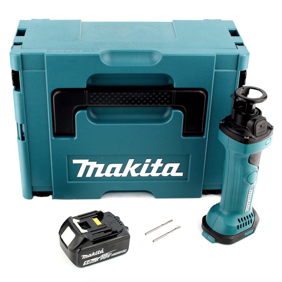 Makita Akku-Universalschere DCO 180 T1J Akku Rotationsschneider 18V + 1x Akku 5,0Ah + Makpac