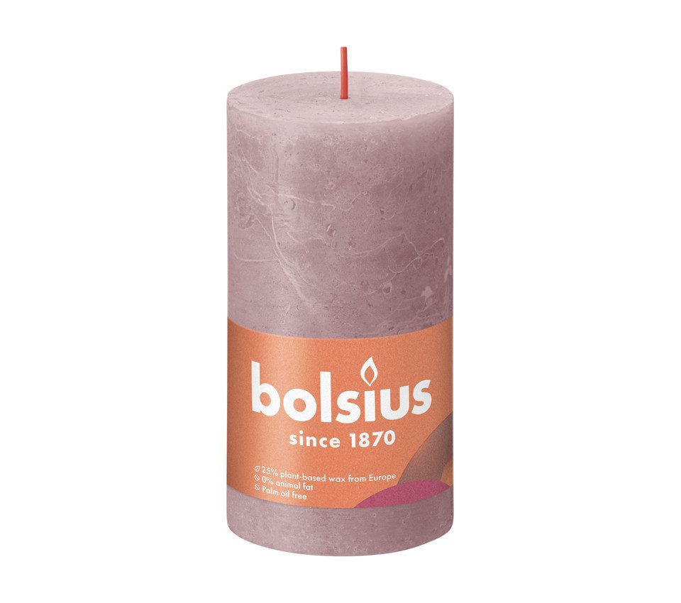 Bolsius Stumpenkerze Bolsius Rustik-Kerze Shine 13/7 cm eschen-Rose