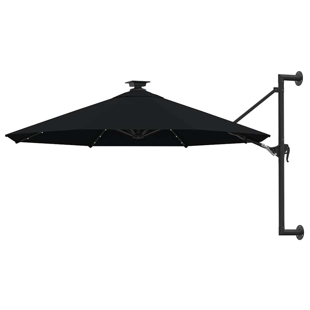 vidaXL Markise vidaXL Sonnenschirm zur Wandmontage mit LEDs 300 cm Schwarz