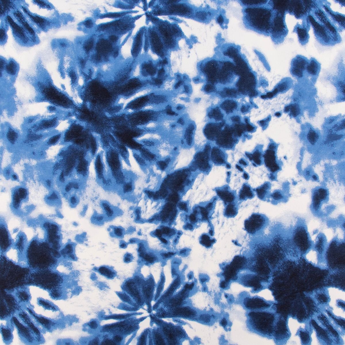 SCHÖNER LEBEN. Stoff French Terry Sommersweat Meterware Tie Dye Batik denim  blau 1,45m, allergikergeeignet