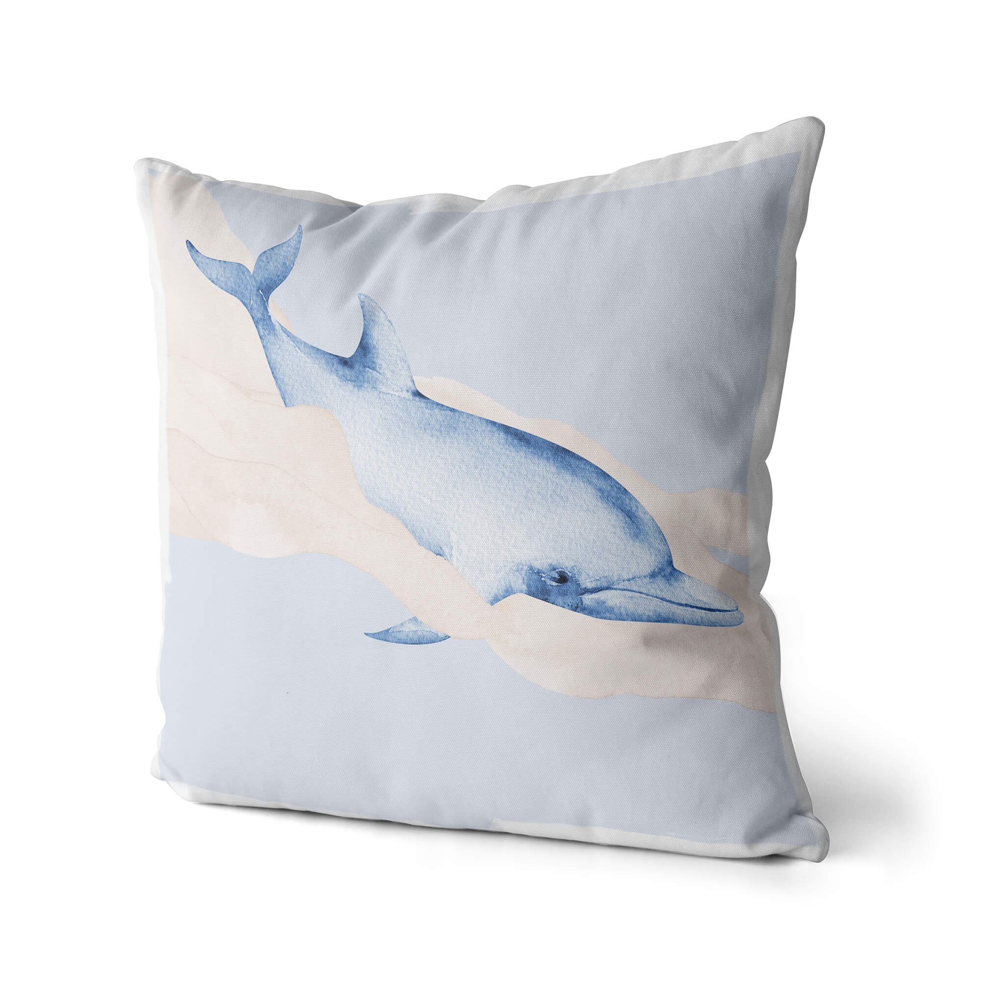 Sinus Art Dekokissen Dekokissen Kissen Pastellfarben Eauzone Delfin Wasserfarben Motiv Kunstvoll Dekorativ Weich Schön