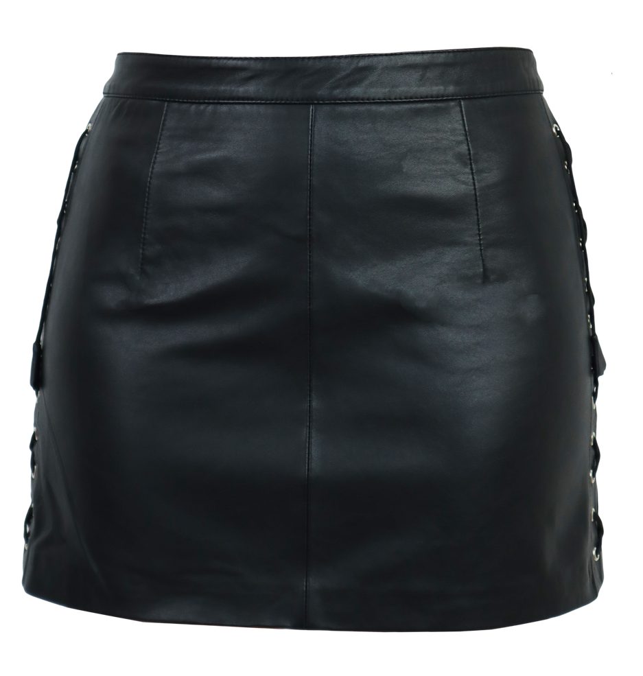 RICANO Lederrock RK-05 Skirt Im Jeansrock-Stil mit Reißverschluss und Knopf am Bund