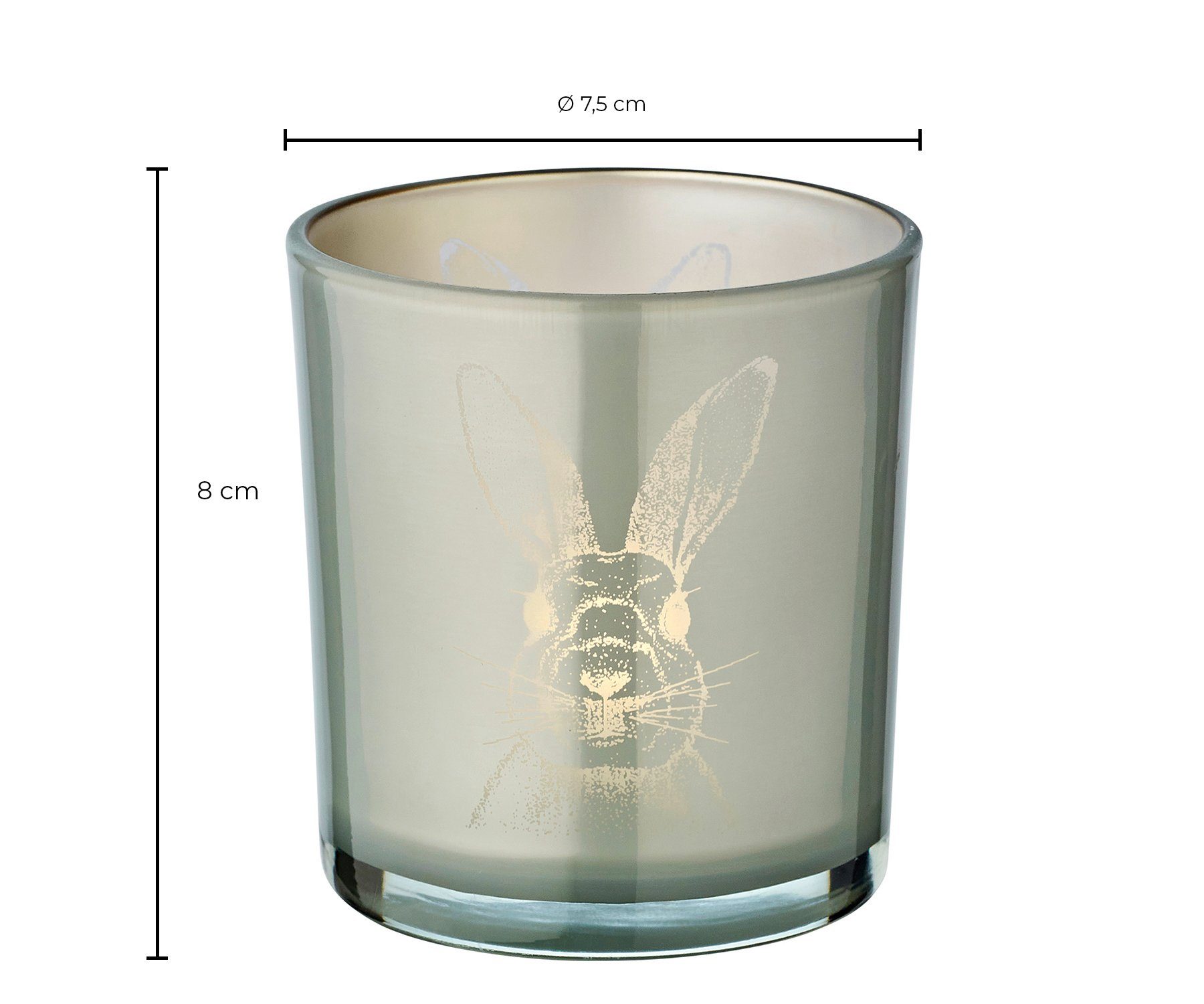 mit cm, Hase gräulicher in für 8 7,5 2er), Windlicht, cm, EDZARD Teelichtglas Windlicht Optik, Kerzenglas Höhe Ø Hasen-Motiv Teelichter (Set,