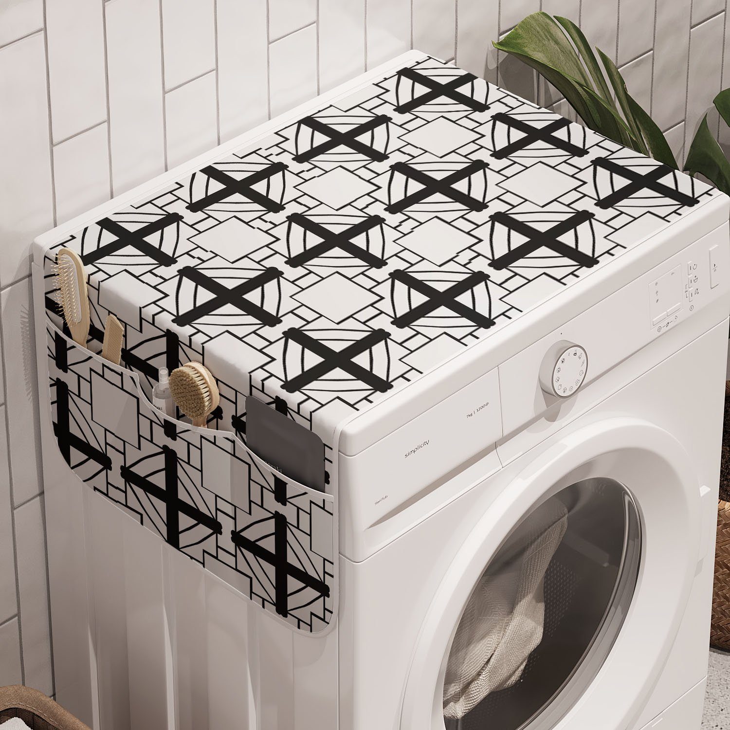 Abakuhaus Badorganizer Anti-Rutsch-Stoffabdeckung für Waschmaschine und Trockner, Abstrakt Art Deco Geometric