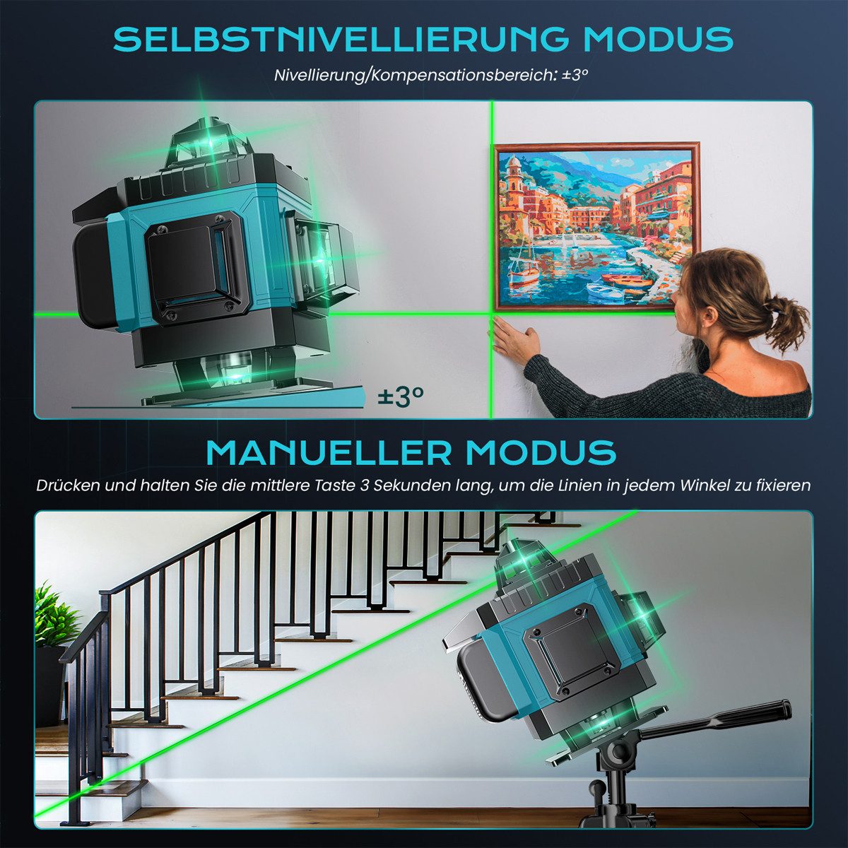 Nivzo Wasserwaage Laserwasserwaage Selbstnivellierend,4D 16 Linien,4 günstig online kaufen