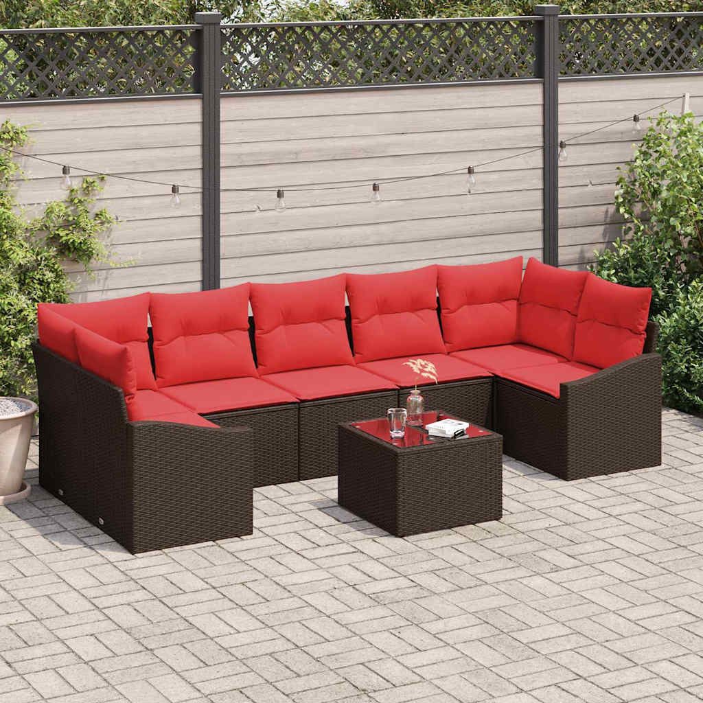 vidaXL Loungesofa Sofa Set 8 stk. 7-Sitzanzahl Braun und Rot Poly-Rattan, 8 Teile