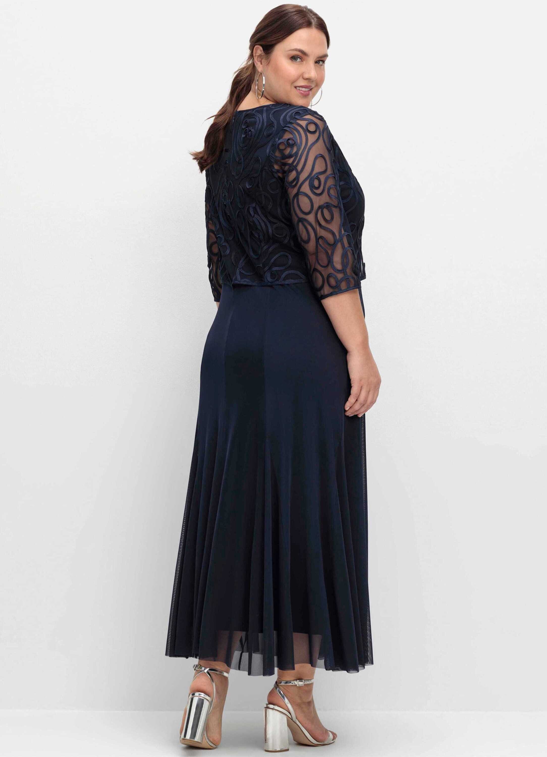 Sheego Etuikleid Abendkleid 3/4-Arm aus Mesh, mit Zierborten günstig online kaufen