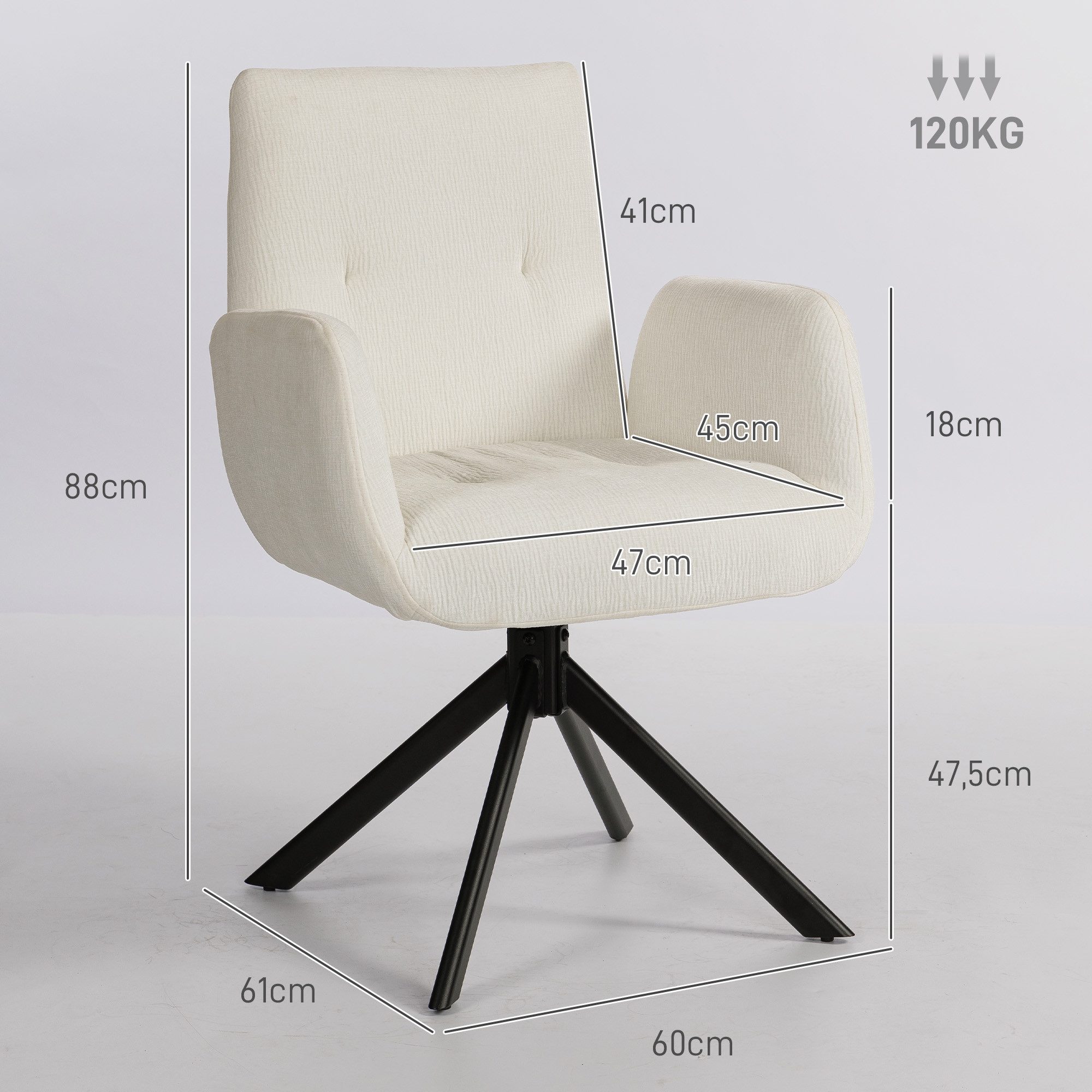 HOMCOM Relaxsessel Sessel Drehbar mit Armlehne, Wolle-Leinenoptik (Polsterstuhl, 1-St., Loungesessel), für Wohnzimmer, Schlafzimmer, Cremeweiß