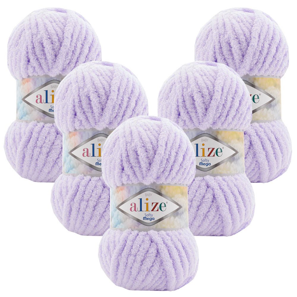 Alize 5 x ALIZE Softy Mega Häkelwolle, 70 m, Babywolle, flauschig,Plüsch,bulky,weiches Garn