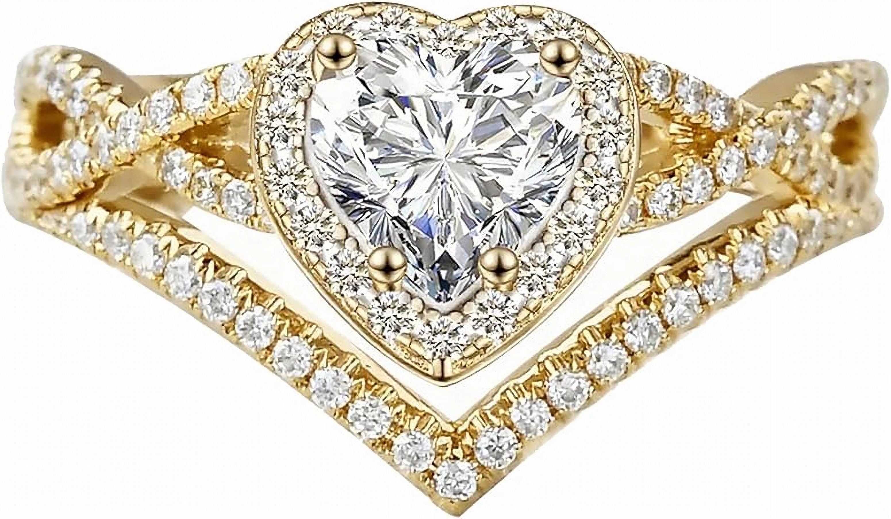 Jumpeak Verlobungsring 14K Gold Herzförmiger Labordiamantring 1ct D VS1 3EX mit IGI, Kronenförmiger Diamantring, Jubiläumsring, Damenring im Herzschliff