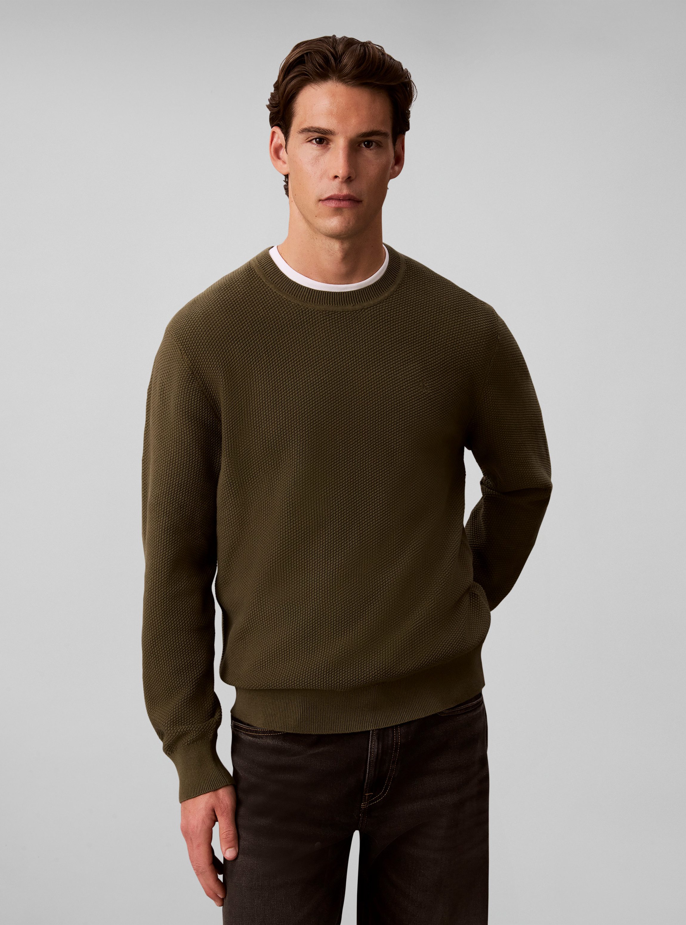 Calvin Klein Rundhalspullover LS TEXTURED COTTON CREWNK SWEATE Regular fit mit Rundhalsausschnitt